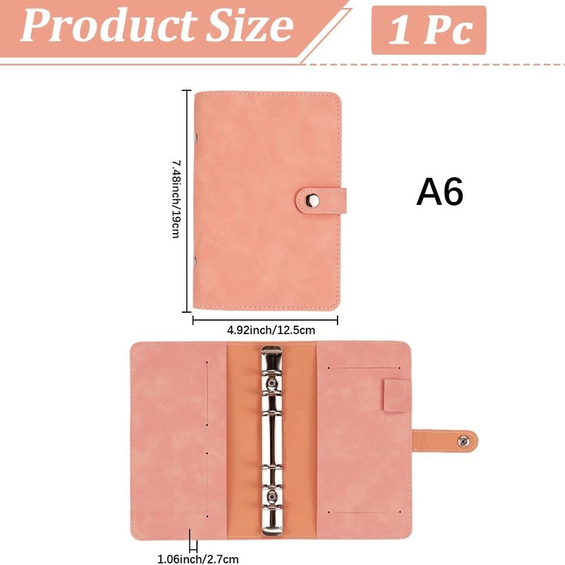 CALFOVERA Travel Notebook Binder Cover Refillable A6 PU Leather Journal Protector Folder Soft Cover Leather 6 Ring Loose Leaf Planner Binder with Divider Pocket for Meeting Filler Paper Cash(Pink) - Image 2